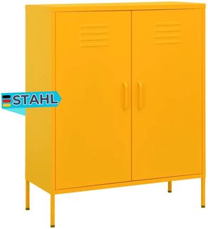 Sideboard KEVI Metall Senfgelb 80x35x101,5 cm Stahl | Flurschrank Metallschrank Lagerschrank Beistellschrank Wohnzimmer
