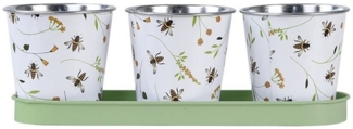 Rivanto Blumentopf (Set, 3 St), Bienenmuster auf Tray, kleine Pflanztöpfe