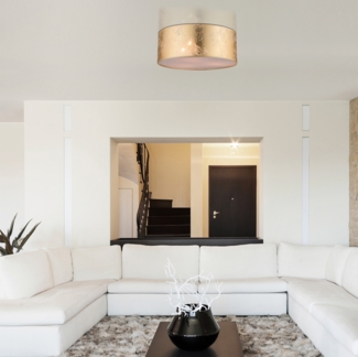 LED Deckenleuchte mit Stoff Lampenschirm goldfarbig, Ø 40cm