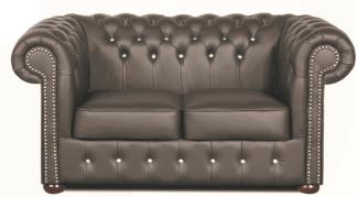 Casa Padrino Chesterfield Echtleder 2er Sofa in dunkelgrau mit Swarovski Kristallsteinen 160 x 90 x H. 78 cm - Luxus Kollektion