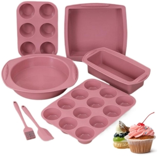 RWEUOQ Backform Backform Silikon Backform Backblech-Set 7 teilig mit Bürste und Spatel, (aus lebensmittelechtem Silikon), Antihaftbeschichtet und leicht zu entformen, für Kuchen, Muffins usw.