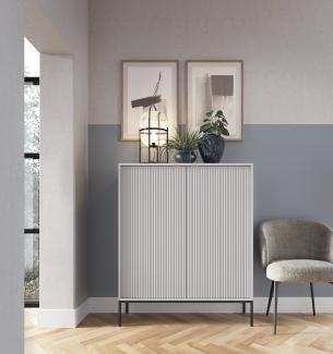 Domando Highboard Lazise Klassisch Breite 104cm, aufwändig gefräste Fronten, Metallgestell, goldfarbene Griffe in Hellgrau