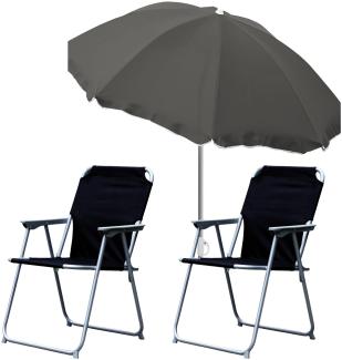 2x Campingstuhl Klappstuhl Schwarz + Sonnenschirm Ø200cm Anthrazit