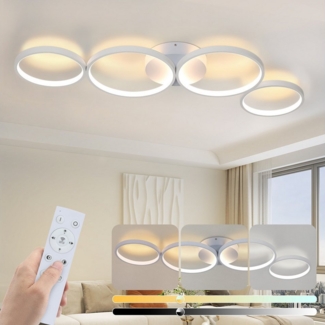 Nettlife LED Deckenleuchte Deckenleuchte 4 Flammig in Ringoptik, Dimmbar mit Fernbedienung, LED fest integriert, Warmweiß, Neutralweiß, Kaltweiß, für Schlafzimmer Wohnzimmer Büro Arbeitszimmer