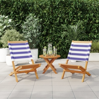 vidaXL Gartenstühle 2 Stk. Blau und Weiß Massivholz Akazie & Stoff 367695