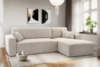 AX LIVING Catea Ecksofa weiß mit Schlaffunktion R Eckcouch 279cm mit Bettkasten