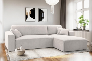 AX LIVING Catea Ecksofa weiß mit Schlaffunktion R Eckcouch 279cm mit Bettkasten