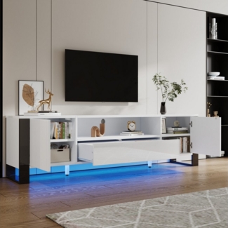 STILVORA Lowboard TV-Schrank mit LED-Beleuchtung&Stauraum,Fernsehschrank Hochglanz,Weiß (Fernsehtisch, TV-Panel, 1 St, für bis zu 70-Zoll-TVs), mit LED-Beleuchtung