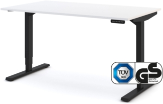 ASSMANN Elektrisch höhenverstellbarer Schreibtisch Y-Line Signalweiß Schwarz 140x80 cm Metall Holz Melaminoberfläche