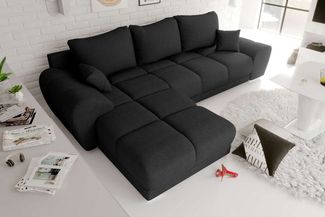 99rooms Antalya Ecksofa Cordstoff POSO Schwarz Links mit Schlaffunktion