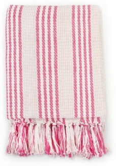 Überwurf Baumwolle, Wohndecke Streifen 125x150 cm Rosa und Weiß