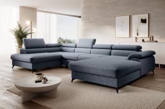Wohnlandschaft U-Form Schlafsofa BASTIEN in Stoff Whisper Silbergrau Ottomane Rechts