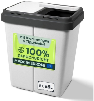Gardissimo Mülleimer Mülltrennsystem Duo Bin granit 2 fach Müll Tonne Abfalleimer Sortierer, mit Tipp-Deckeln und Klemmringen