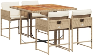 vidaXL 5-tlg. Garten-Essgruppe mit Kissen Beige Poly Rattan 3278031