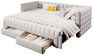 REDOM Daybett Sofabett,mit 2 Schubladen (Luxuriöses Samt Daybett 90x200 cm, ausziehbar auf 180 cm mit quadratischer Rückenlehne und 2 Schubladen), ohne Matratze