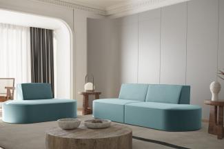 Sofaset Designersofa Set 2-1 MILOT in Stoff Opera Velvet Aquablau