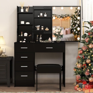 Schminktisch mit Beleuchtung und Spiegel 80x36x130cm Schwarz