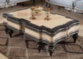 Casa Padrino Luxus Barock Couchtisch Beige / Schwarz / Gold - Prunkvoller Massivholz Wohnzimmertisch im Barockstil - Barock Wohnzimmer Möbel - Edel & Prunkvoll