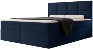 Selsey 'Silensio' Boxspringbett mit Bonellmatratze, Topper, Samt, marineblau, 140x200 cm
