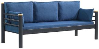 Casa Padrino Jugendstil Gartensofa Blau / Grau / Naturfarben 200x70 x H. 85 cm - Metall Garten Sofa mit Kissen - Terrassen Sofa - Garten Möbel - Terrassen Möbel - Jugendstil Möbel