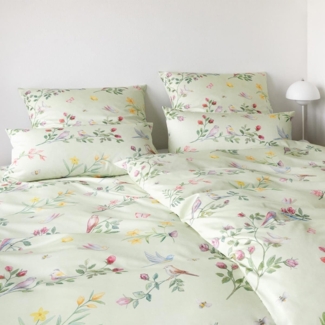 elegante Seiden Satin Bettwäsche Songbird pistaziengrün|140x220 cm + 70x90 cm