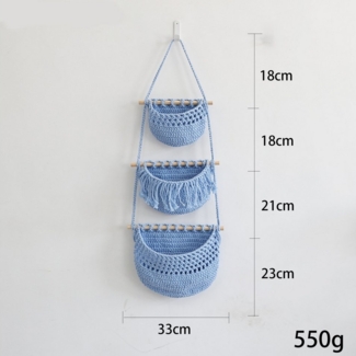 Jumpeak Hängeaufbewahrung Obstkorb Hängend 3 Etagen,Hängekörbe,Wandhängetasche, Hängetasche, Deko-Objekte,Hängeaufbewahrung,Baumwolle-Leinen,Multifunktional