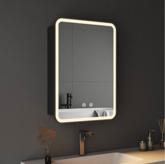 WDWRITTI Spiegelschrank mit beleuchtung 3Lichtmodi Dimmbar Badezimmerspiegelschrank LED 50x70 (LED Wandschrank Hängeschrank Schwarz 1 türig, Speicherfunktion, Doppelseitiger Spiegel) Soft-Close-Funktion, IP44, mit Netzstecker