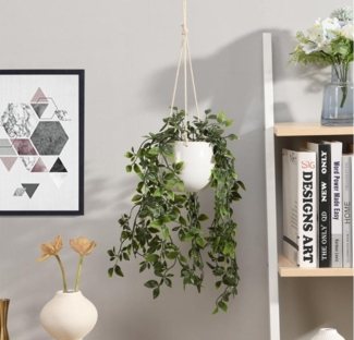Vente-unique - Kunstpflanze hängend mit Keramiktopf - 70 x 20 cm - Grün - BAHIANA