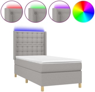 vidaXL Boxspringbett mit Matratze & LED Stoff Hellgrau 80x200 cm, Härtegrad: H2 [3139149]