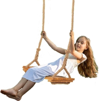 Holz Schaukelsitz für Erwachsene Kinder mit verstellbarem Hanfseil 19 x 9,8 Zoll