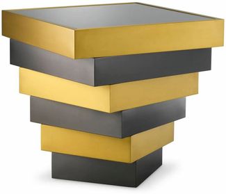 Casa Padrino Luxus Edelstahl Beistelltisch mit Glasplatte Messing / Bronze / Grau