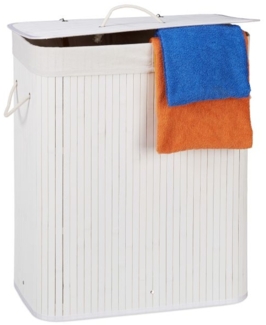 2 x Wäschekorb Bambus mit 2 Fächern weiß