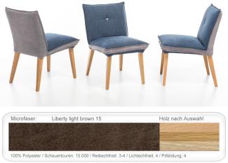 4x Polsterstuhl Gerit 1 Rücken mit Knopf Esszimmerstuhl Massivholzstuhl Eiche natur lackiert, Liberty light brown