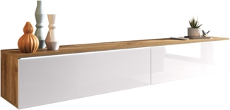 TV-Lowboard Stone 180, mit weißer LED Beleuchtung, Farbe: Wotan / Weiß Hochglanz