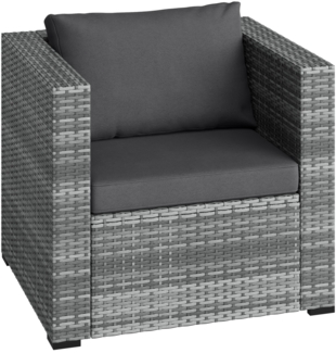 STEELSØN 'Veloria' Polyrattan Sessel, grau-meliert/anthrazit, wetterfest, 65 x 76 x 65 cm, Gartensessel mit Kissen