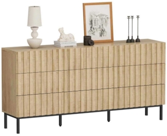 UEV Kommode mit 9 Schubladen, Sideboard groß mit Lamellen (modernes Möbel für Wohnzimmer Schlafzimmer Anrichte Schrank), 150 x 34 x 72 cm Dekorative Holzlamellen Highboard mit Metallfüße