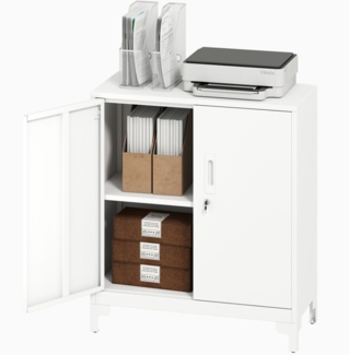 XDeer Aktenschrank Büroschrank aus Metall, Aktenschrank verschließbare Türen, Bürokommode, 2-stufiges Design, Weiß