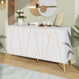 Merax Sideboard, Kommode, 3-türig, grifflos, für Esszimmer, Wohnzimmer, Küche, Buffetschrank (Weiß)