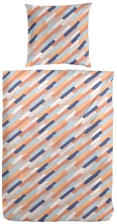 Primera Bettwäsche Hahn Feinbiber Bettwäsche Striche Orange Blau, Feinbiber, 2 teilig