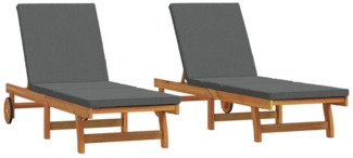vidaXL Gartenliege Sonnenliegen 2er Set mit Rädern und Kissen aus nholz, 2 St.