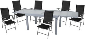 Garten-Sitzgruppe ARNO 7-tlg. - Aluminium, Grau | Gartenmöbel-Set Gartengarnitur Garten-Essgruppe mit Hochlehner-Klappstühlen und Esstisch