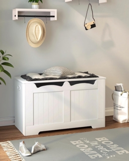 Truhenbank mit Stauraum, Sitzbank mit Stauraum, Sitztruhe mit Stabilen Scharnieren, Aufbewahrungsschrank, 40 x 76 x 48 cm, fr Flur, Schlafzimmer, Wohnzimmer, Wei?