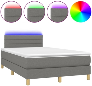 vidaXL Boxspringbett mit Matratze und LED-Beleuchtung, Stoff dunkelgrau, 120x190 cm