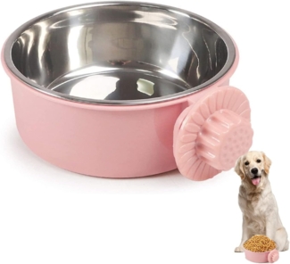 Haustier-Wassernapf, Hundekäfig aus Edelstahl, Hängenapf mit abnehmbarem Futter- und Wassernapf für Hunde, Katzen und Kleintiere (rosa A)