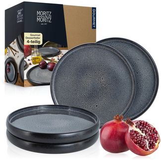 Moritz & Moritz Tafelservice SOLID 4x Dessertteller Grau (4-tlg), 4 Personen, Steinzeug, spülmaschinengeeignet