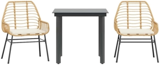 vidaXL 3-tlg. Garten-Essgruppe mit Kissen Braun Poly Rattan Glas 3334555