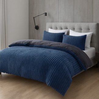 Buymax Bettwäsche Teddy Plüsch Cord, Fleece, 3 teilig, Winterbettwäsche Set, extra warm, 200x220 cm