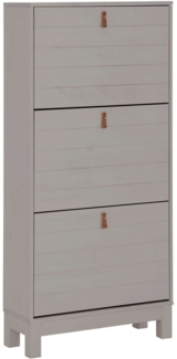 loft24 Schuhkipper Edna, Schuhschrank mit 3 Klappen, Kiefer Massivholz, Landausstil