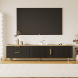 BlingBin TV-Schrank Lowboard (niedriger Teller mit geschnitzter Textur) goldenen Griffen und Füßen