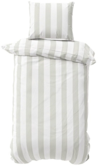 Visaggio Bettwäsche Baumwolle 135x200 cm und 155x220 cm, Jersey, 2 teilig, Ganzjahresbettwäsche mit Markenreißverschluss, Grau und Weiß Streifen